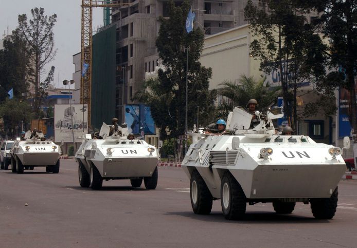 VN-troepen in de straten van Kinshasa, Congo, tijdens gewelddadigheden in 2017.