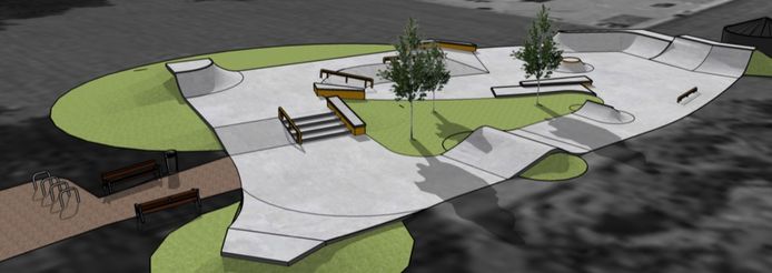 Het ontwerp van de vernieuwde skatebaan aan de Bikkersweg in Bunschoten.