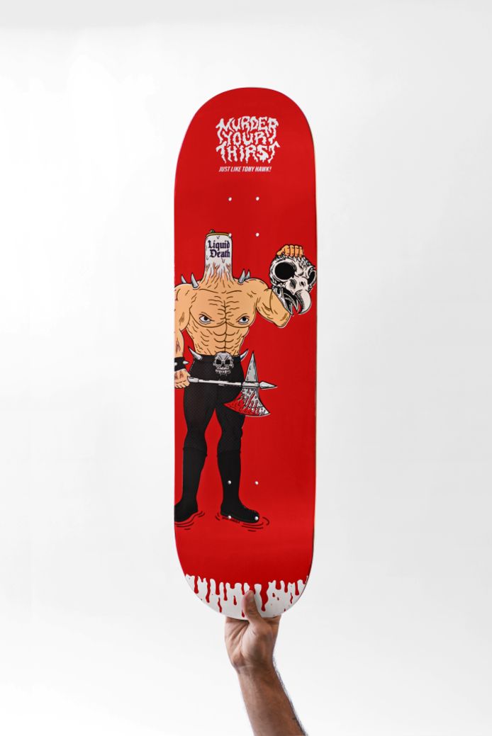 Het bloederige skateboard van Tony Hawk.