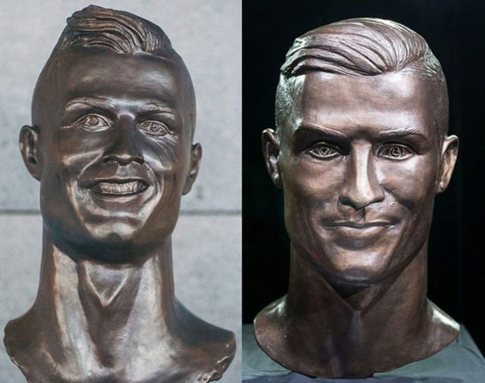 Links de buste van 2017 van Cristiano Ronaldo, rechts die van dit jaar.