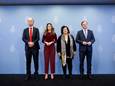 Geert Wilders (PVV), Dilan Yesilgoz (VVD), Caroline van der Plas (BBB) en Pieter Omtzigt (NSC) tijdens de presentatie van het hoofdlijnenakkoord afgelopen donderdag.