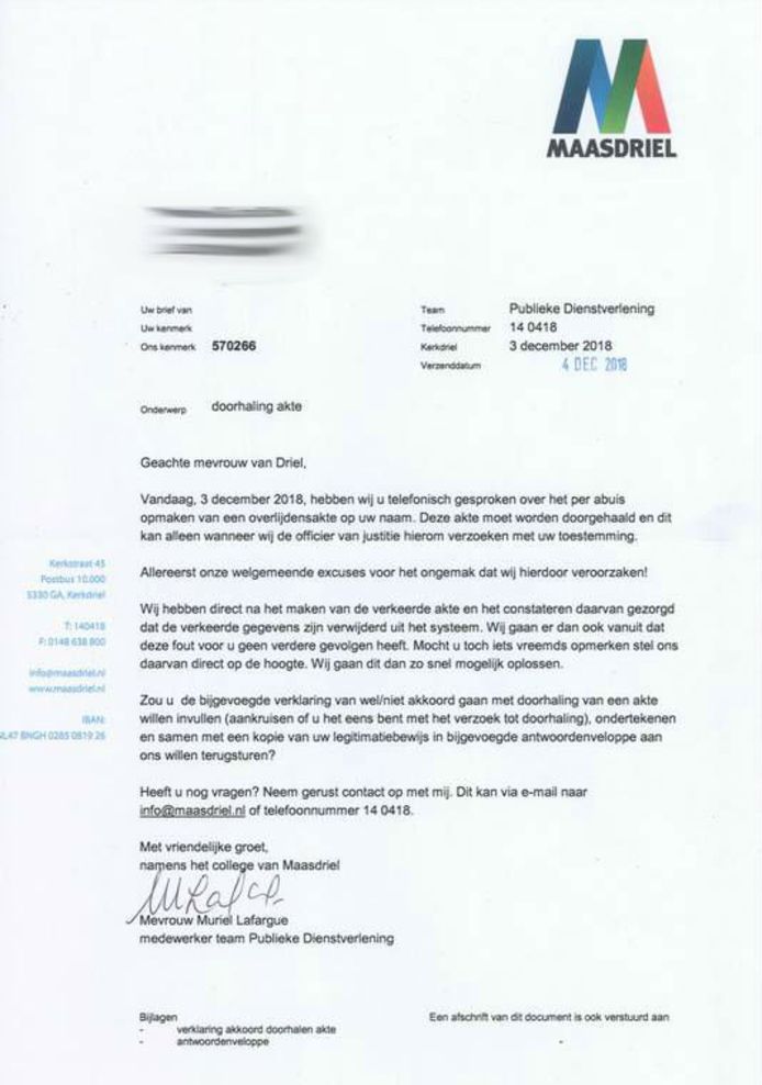 Brief van gemeente Maasdriel