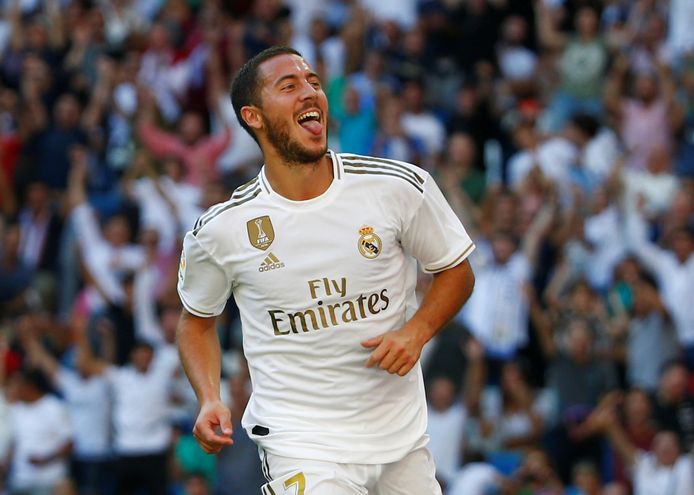 Eden Hazard scoorde in de eerste helft z’n eerste officiële goal voor Real Madrid.