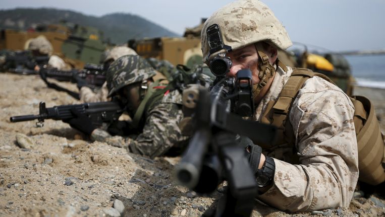 Amerikaanse en Zuid-Koreaanse soldaten houden hun jaarlijkse oefeningen. Beeld REUTERS