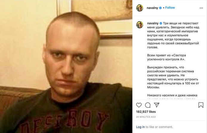 De Instagrampost op het account van Navalny.