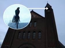 Blauw-gele ara raakt verstrikt in netten van Haagse kerktoren