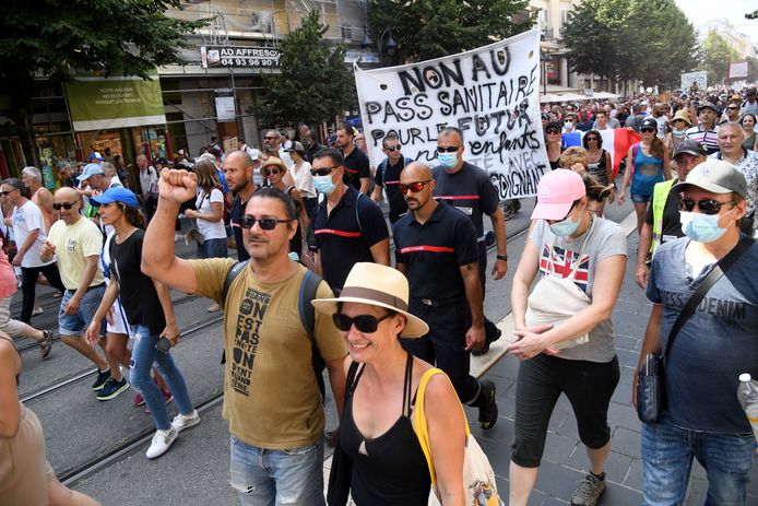 Een betoging tegen de coronapas vorige week in Nice.