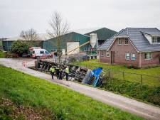 Vrachtwagen belandt ondersteboven in sloot