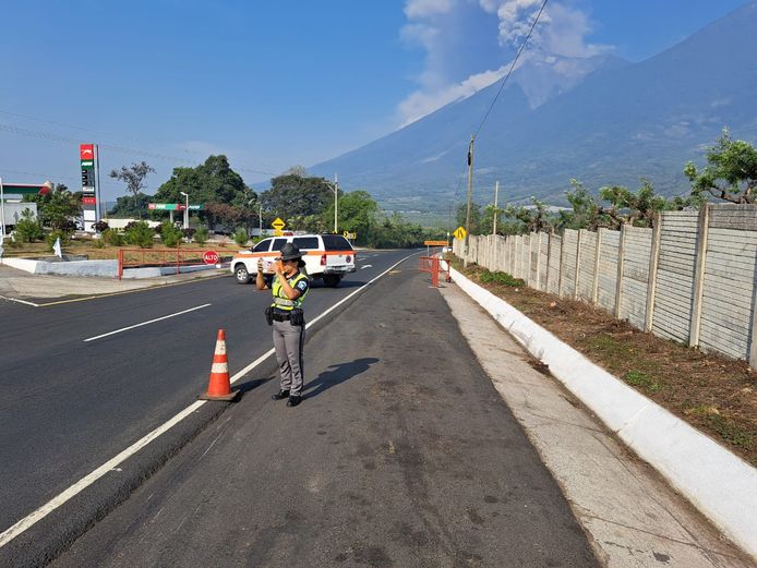 A closed road in Alotenango at the foot of the erupted Fuego volcano.