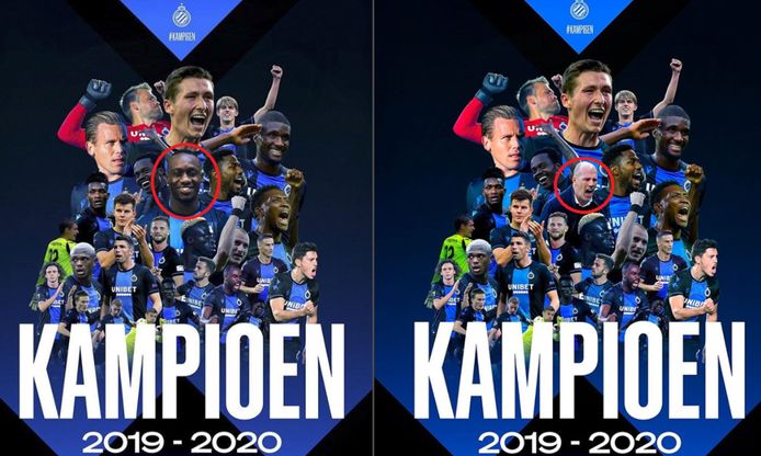 De kampioenenfoto van Diagne versus de kampioenenfoto van Club Brugge.