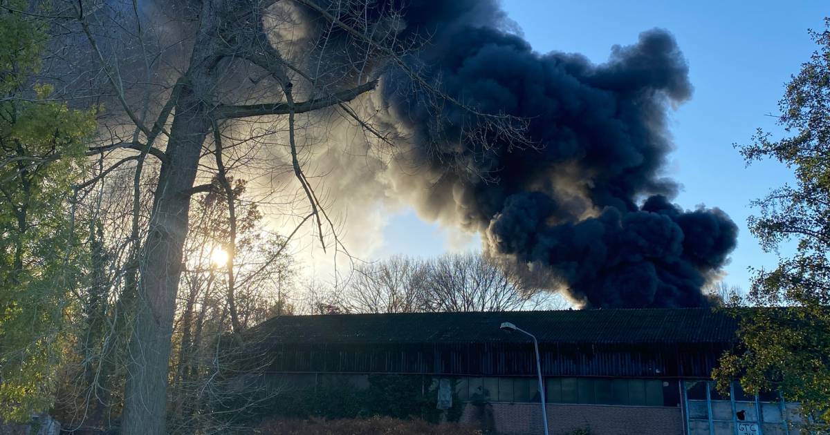 Brand in loods in Opijnen, metershoge rookwolk in omgeving te zien