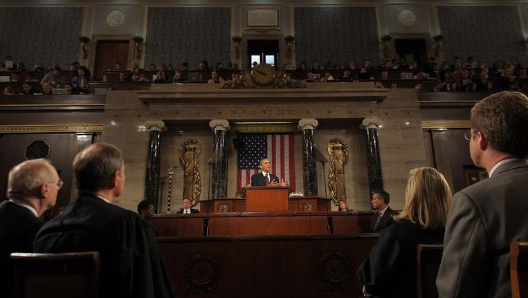 President Barack Obama houdt zijn toespraak. Beeld epa