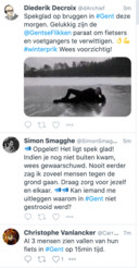 Twitter boos over de gladde bruggen en wegen in Gent