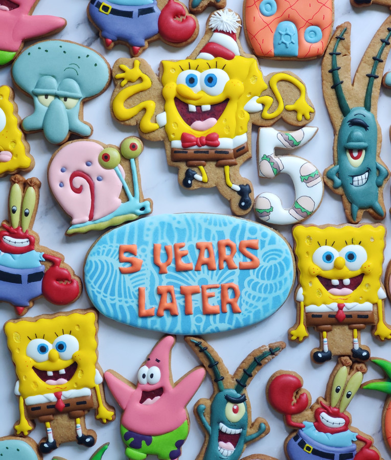 Abdoelrahman maakt met Craftynazz ook veel 'caracter cookies' zoals deze van SpongeBob SquarePants .