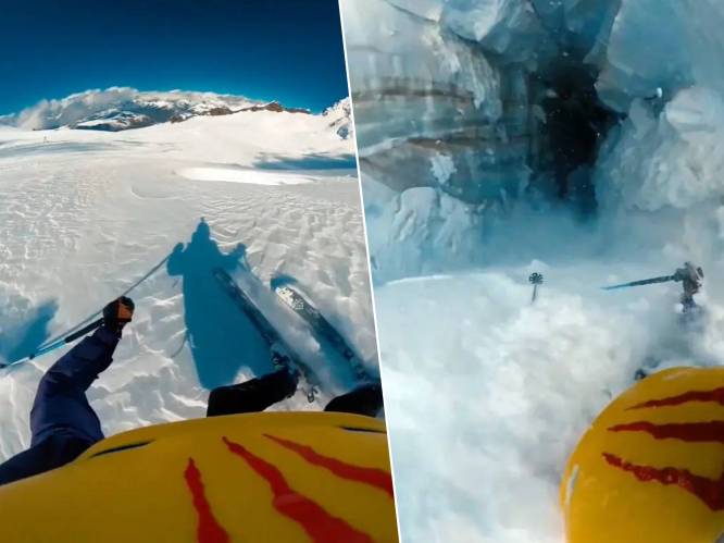 KIJK. IJzingwekkende GoPro-video toont hoe skiër in Franse Alpen plots metersdiep in kloof valt