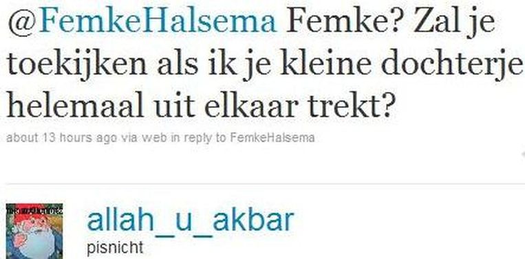 De dreigtweet aan Femke Halsema. Beeld Twitter