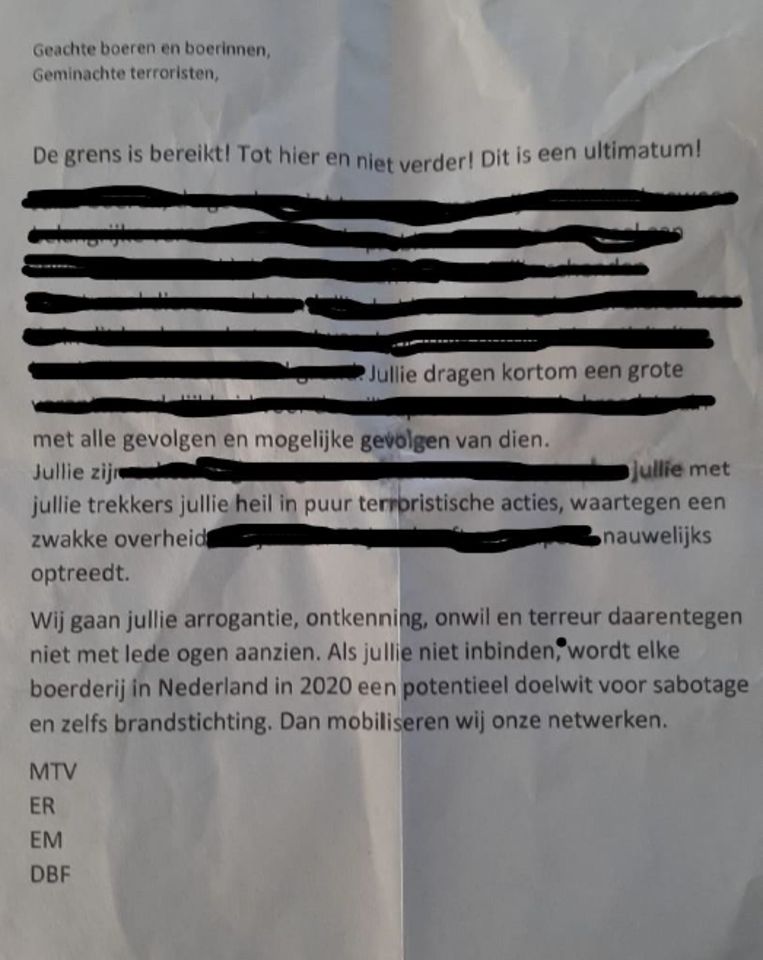 De dreigbrief. Beeld Melkveebedrijf.nl