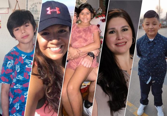 Dit zijn de eerste bekende slachtoffers: Uziyah Garcia, Eva Mireles, Amerie Jo Garza, Irma Garcia, Xavier Lopez (vlnr.)
