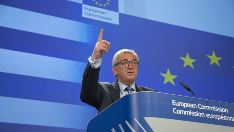 Juncker tijdens een persconferentie, gisteren. Beeld ap