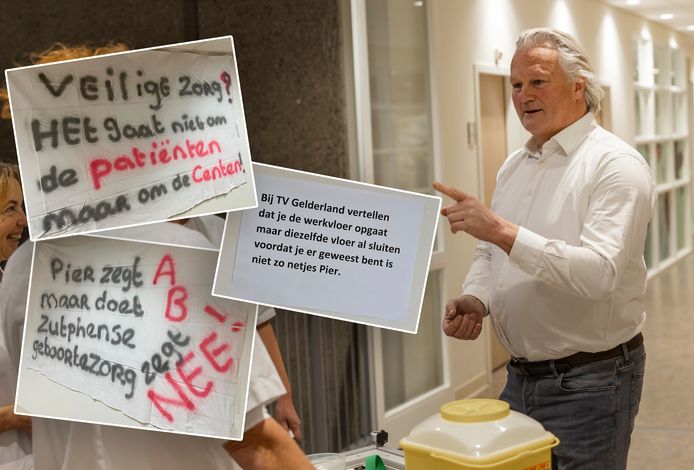De nieuwe voorzitter van Gelre ziekenhuizen moet het ontgelden. Op de afdeling Verloskunde heeft personeel spandoeken opgehangen nadat er geluiden opkomen dat de acute zorg in Zutphen verdwijnt.