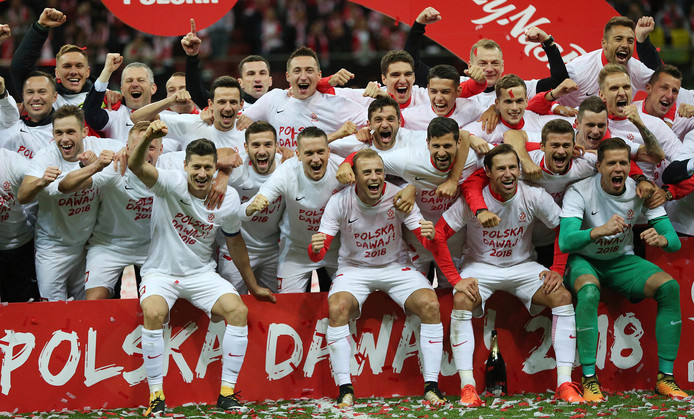 De spelers van Polen vieren de plaatsing voor het WK 2018.