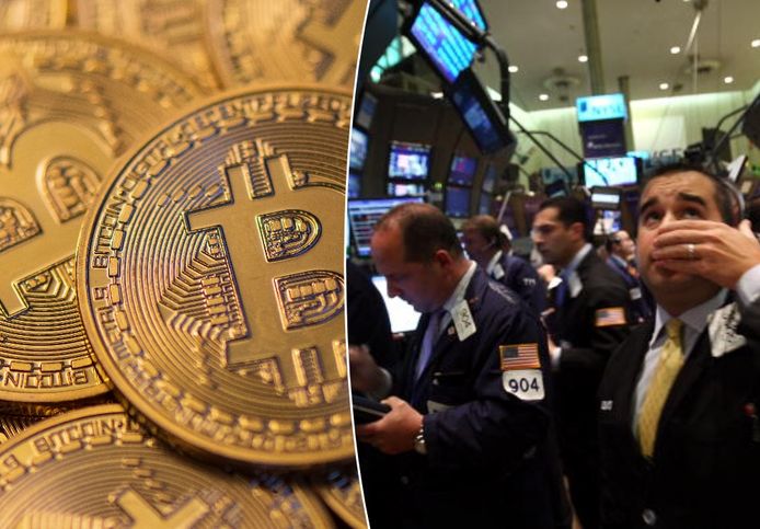 Bitcoin, populairste cryptomunt. Huilende aandelenverkoper in VS tijdens beursval in 2008