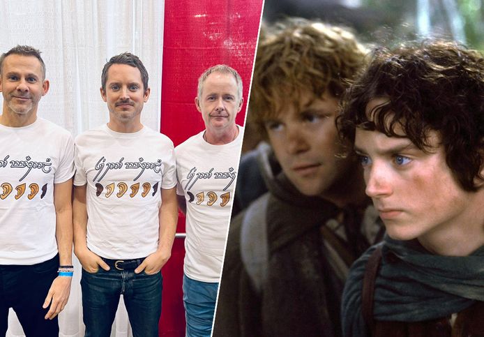 'Lord of the Rings'-acteurs op Twitter (links) en beeld uit 'Lord of the Rings'-film (rechts).