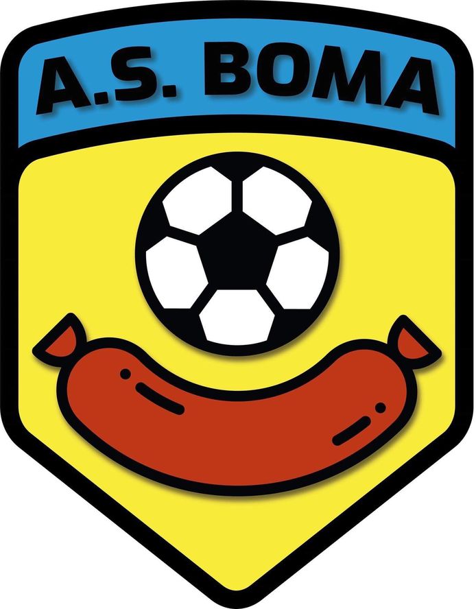 Het logo van AS Boma - mét worst en voetbal.