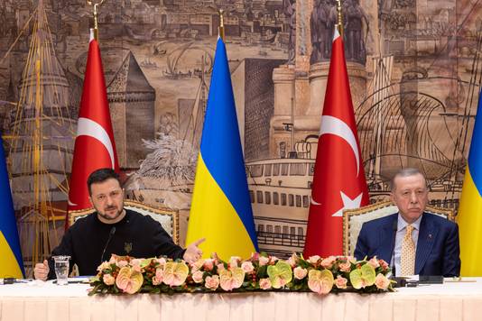 Turkish President Recep Tayyip Erdogan (right) and his Ukrainian counterpart Volodymyr Zelensky in Istanbul.