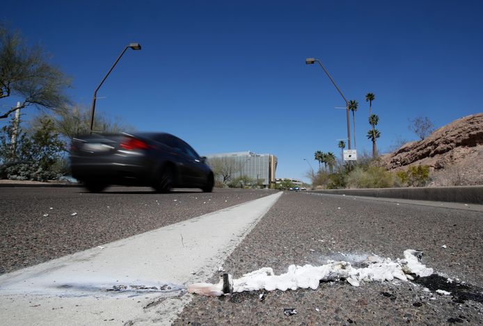 De plaats van het dodelijke ongeval in Tempe, Arizona.
