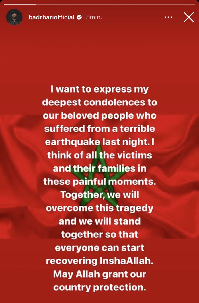 Badr Hari esprime le sue condoglianze su Instagram.