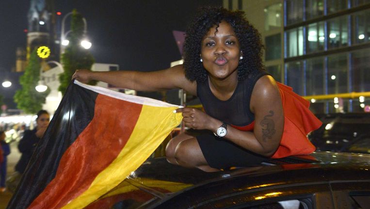 Een fan viert de WK-overwinning van Duitsland afgelopen zomer. Beeld afp