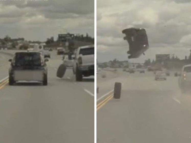 Un pneu mal fixé envoie une voiture dans les airs sur une autoroute