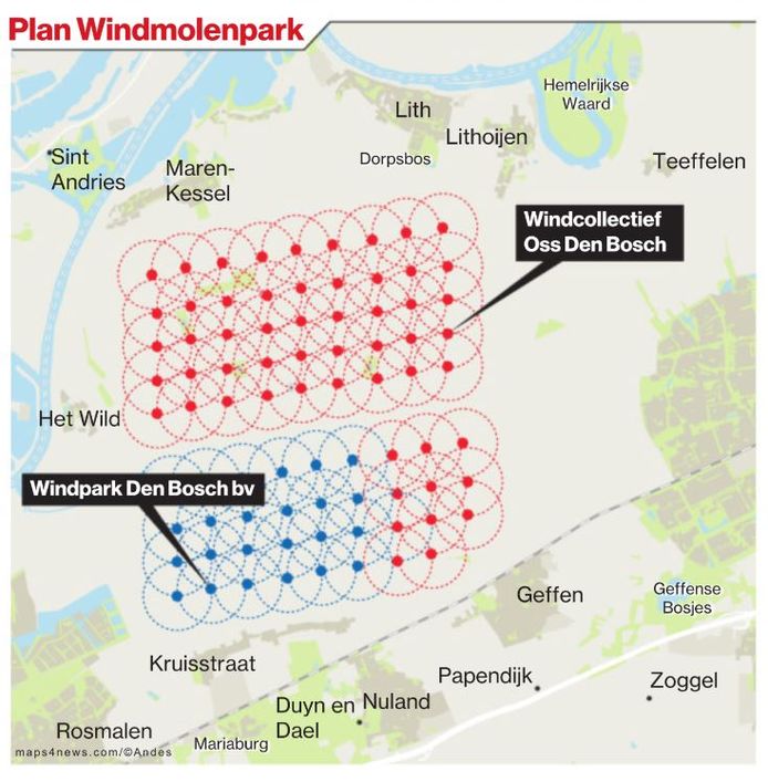 Hier komen de windmolens tussen Den Bosch en Oss.