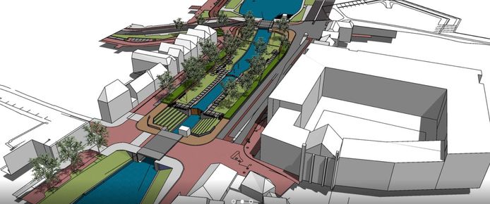 Illustratie van de nieuwe Sluis 0, met rechts Antoniegaarde. De nieuwe sluis is dertig meter lang en zes meter breed.