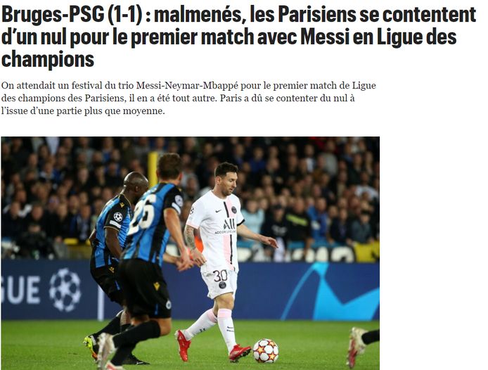 Le Parisien over Club Brugge-PSG.