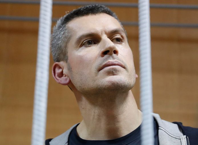 Ziyavudin Magomedov tijdens een hoorzitting over zijn aanhouding, vandaag in de Tverskoy Districtsrechtbank in Moskou.