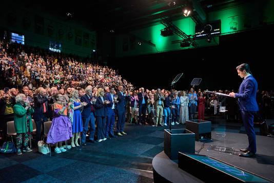 Lijsttrekker Rob Jetten tijdens het verkiezingscongres van D66.