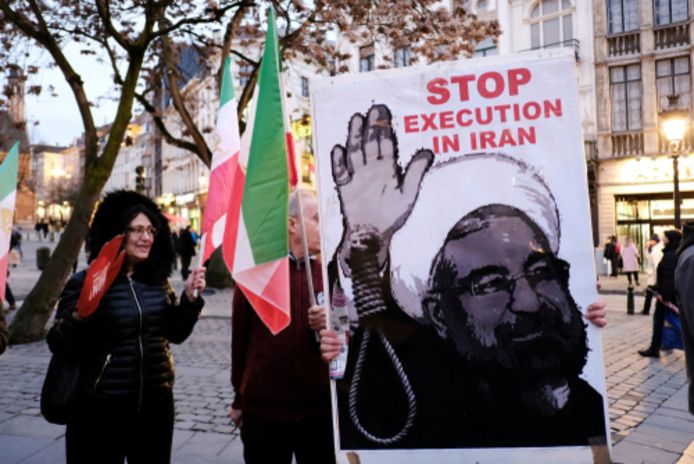 Activisten in Brussel protesteren tegen executies in Iran. Archiefbeeld.