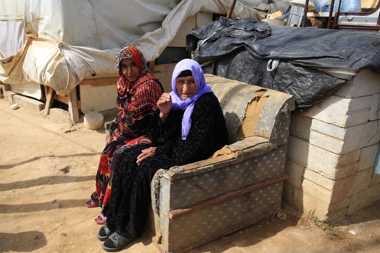 Syrische vluchtelingen in een kamp in de Beeka valei. Beeld ANP