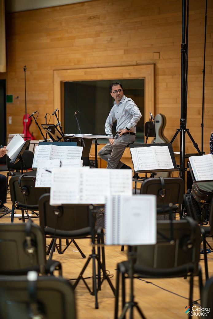 Michel Bisceglia tijdens de opnames van de soundtrack voor 'Charlotte' in The Galaxy Studio's in Mol.
