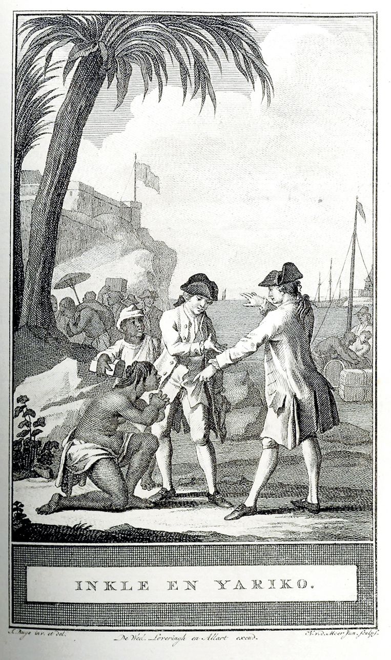 Illustratie van Jacobus Buys bij het verhaal van Inkle en Yariko, in C.F. Gellerts ‘Fabelen en vertelsels, in Nederduitsche vaerzen gevolgd’.  Beeld 