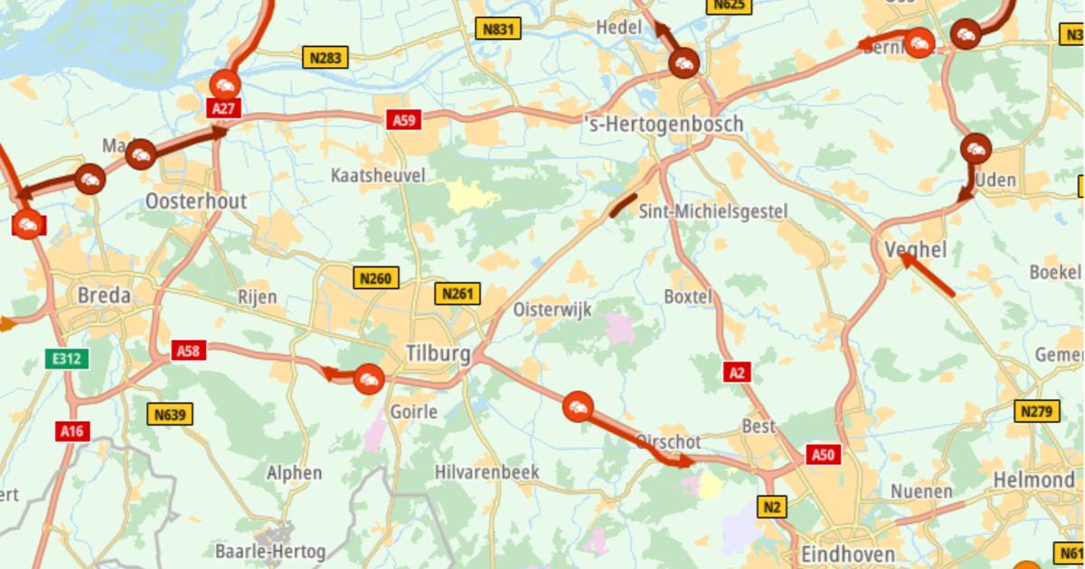 Ochtendspits in Brabant: ongeluk op de A50 en drukte richting Gelderland en Randstad.
