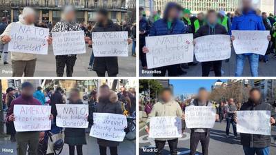 Zelfde kerels, zelfde bordjes, ook al in Brussel: “Valse demonstranten” op betogingen in Europa, gestuurd door de Russen
