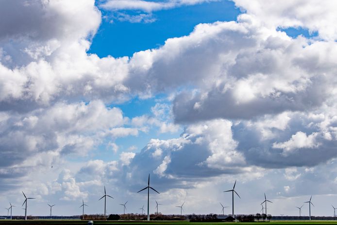 Windmolens in het landschap van Flevoland.