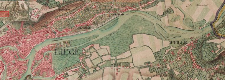 'In Luik was zowat de hele rechteroever van Outremeuse tot Jupille nat weiland dat bij hoge waterstanden onderliep.'
 Beeld KBR