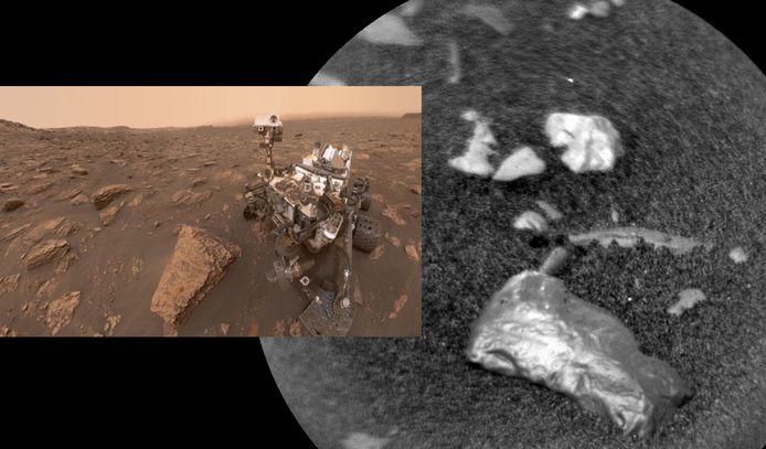 Marsjeep Curiosity heeft een opvallend glimmend object ontdekt.