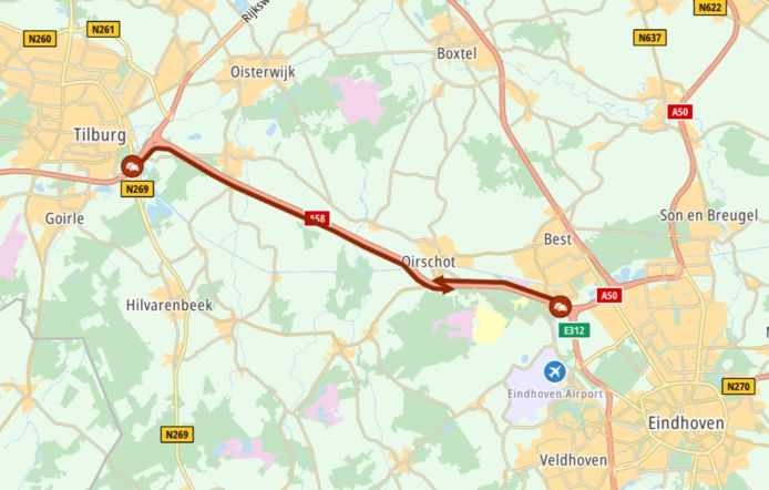 Rond 09.35 stond er al bijna 12,5 kilometer file op de A58 tussen Tilburg en Eindhoven.