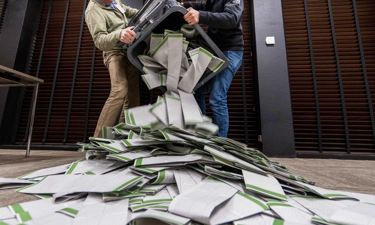 Stemformulieren tijdens het stemmen tellen voor de Provinciale Statenverkiezingen.  Beeld ANP