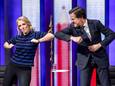 Lilian Marijnissen (SP) en Mark Rutte (VVD) tijdens de opnames van de verkiezingsuitzending van het NOS Jeugdjournaal.